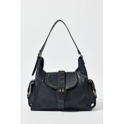 Bolso hobo de piel sintética con pespunte azul kimchi